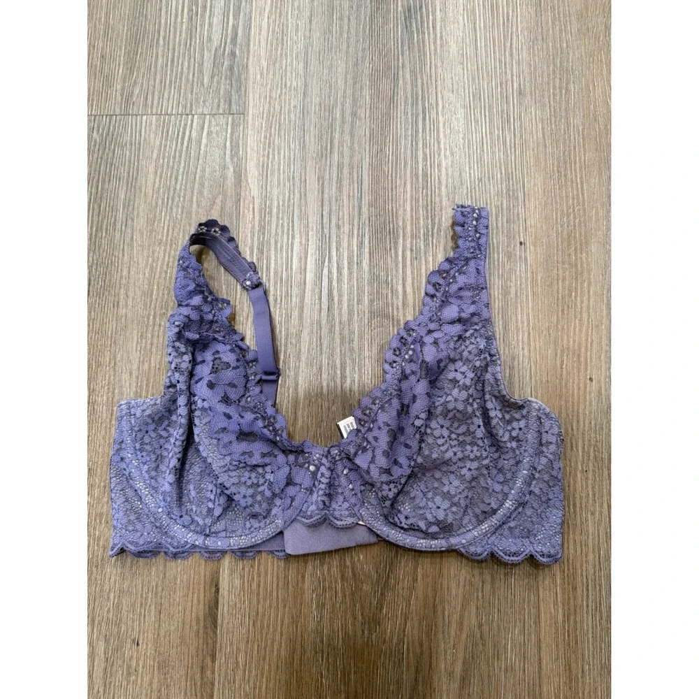 Victorias Secret Body By Victoria Purple Floral Lace Unlined Demi Bra‎ 36D E80